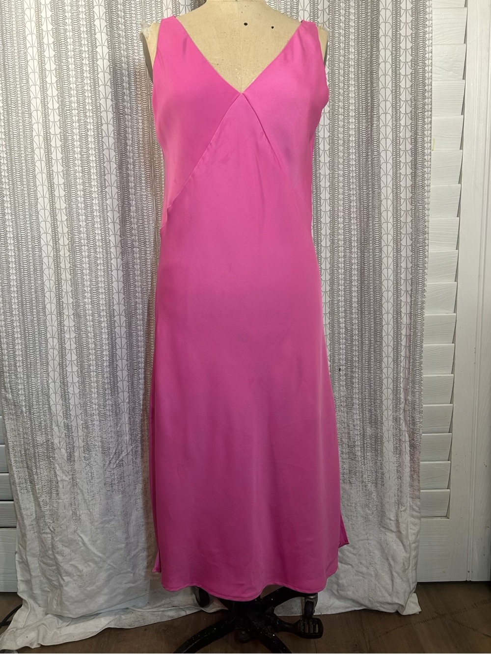 Bright Pink Slip Dress - V-Neck